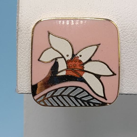 Vintage Laurel Burch Pink Enamel Wild Lily Clip Earrings - Picture 3 of 11